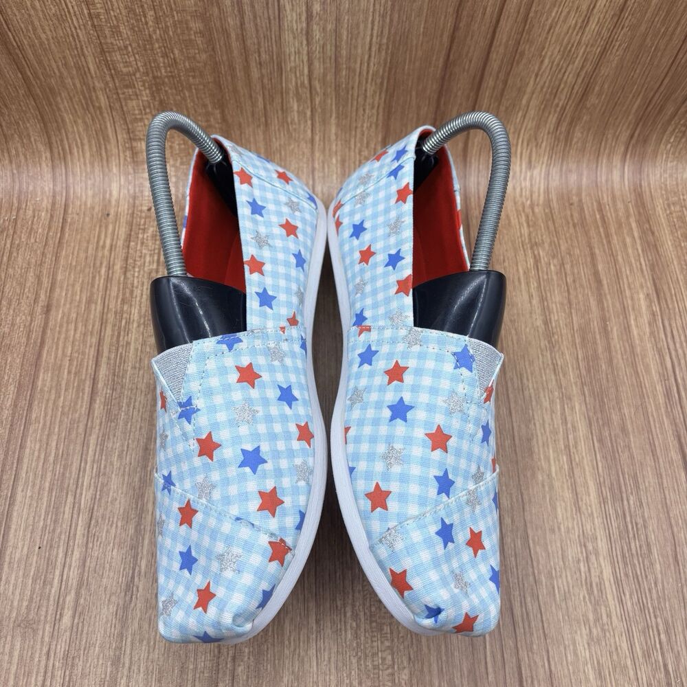 TOMS Blue & Red Gingham‎ Glow In The Dark Star Print Alpargata Shoes Size 9.5 - Picture 5 of 9